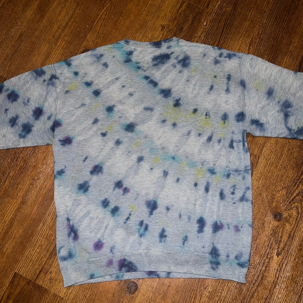 Fruit of the Loom Vintage Gray Colorful Tie-Dye Sweatshirt Cozy Pullover Size L - Picture 6 of 13